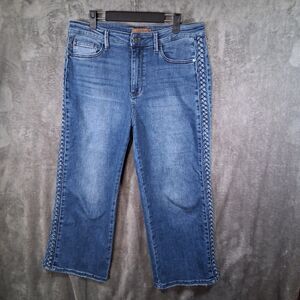 Judy Blue Hi Waist Wide Leng Crop Style Braided Details Women's 13/31 Jeans Blue